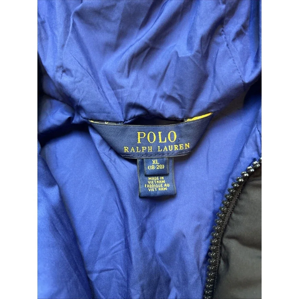 Polo Ralph Lauren Puffer Jacket Youth XL Black Down Fill Hooded Winter